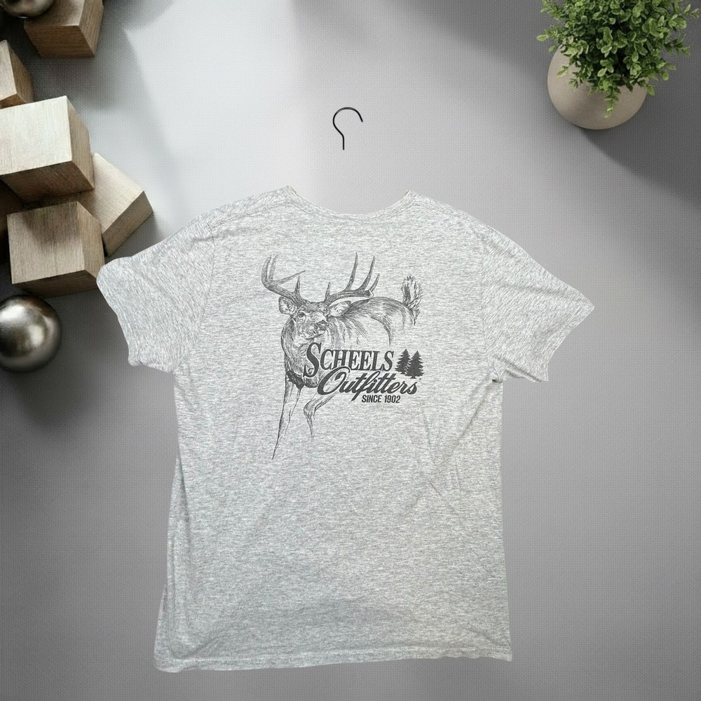Scheels Outfitters Mens Large Heather Grey Deer Graphic T-Shirt Y2K Streetwear